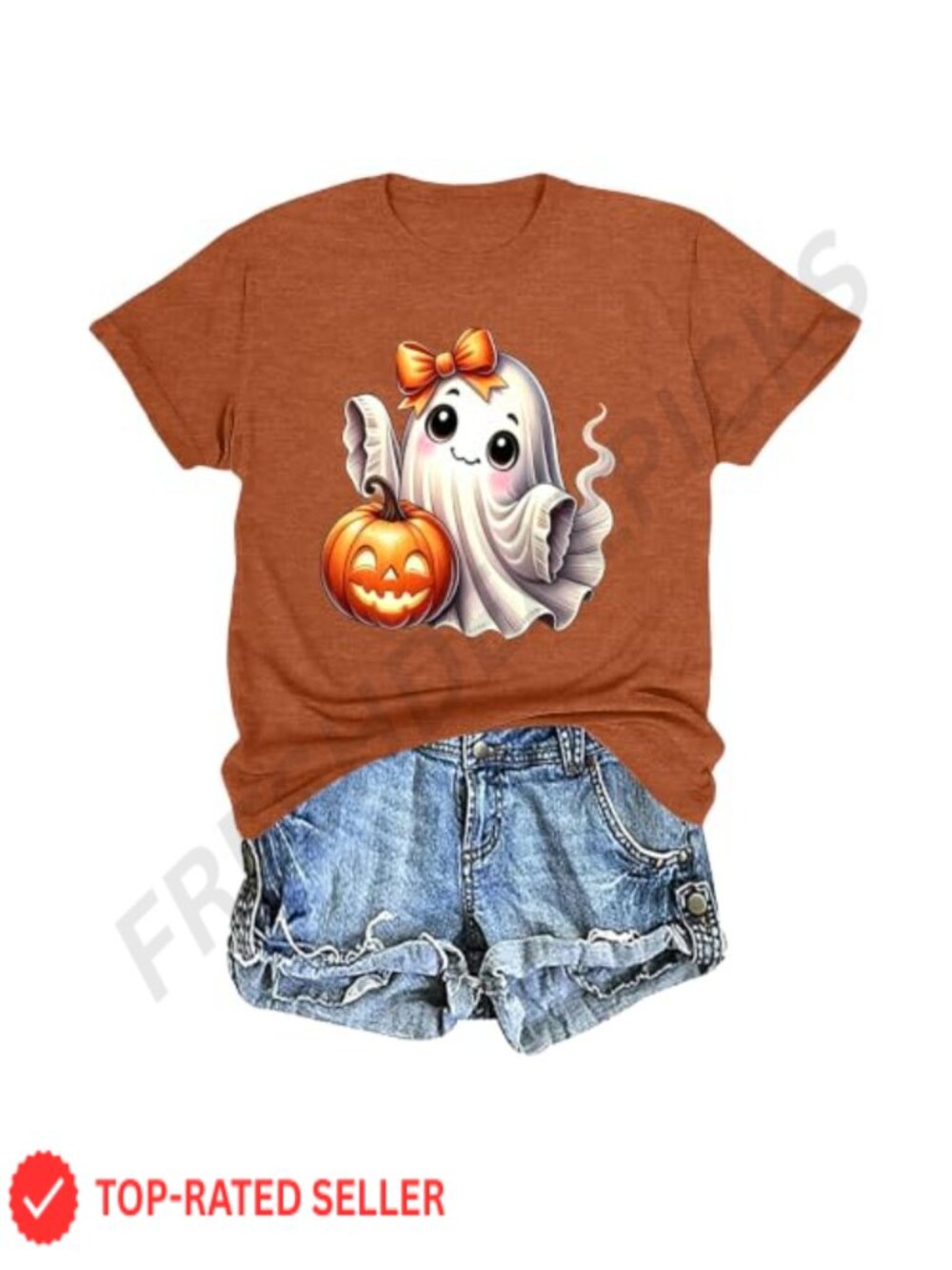 Halloween Ghost Graphic Tee Women Crew Neck Short Sleeve Fall T-Shirt
